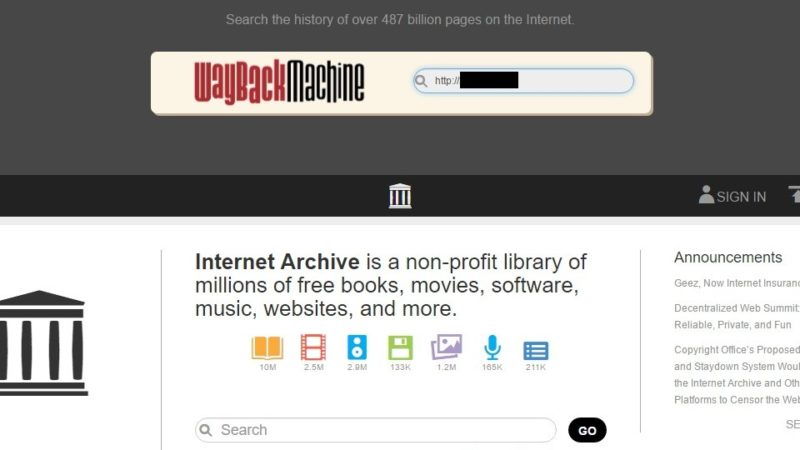 Web→Internet Archive Wayback Machine