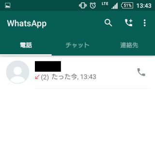 WhatsApp→電話→連絡先→着信→履歴